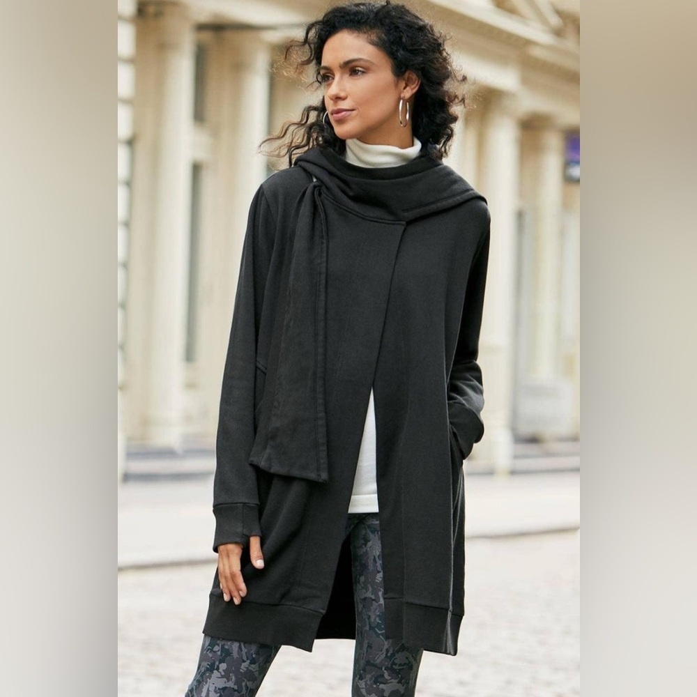 Soft Surroundings Go Lively Travel Wrap Cardigan Black Jacket Womens XL Like New